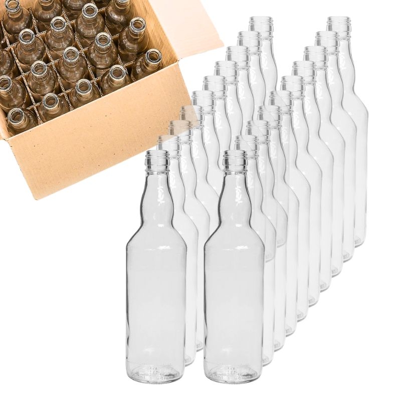 Butelka monopolowa 700 ml – zestaw 20 sztuk z kratownicą. Klasyczne butelki szklane do nalewek, wódki i alkoholi domowych. Gwint 28x18, zakrętka osobno.