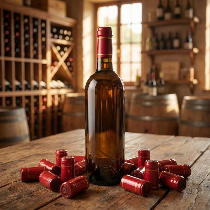 Kapturki Termokurczliwe Czerwony Połysk ze złotymi paskami.jpg